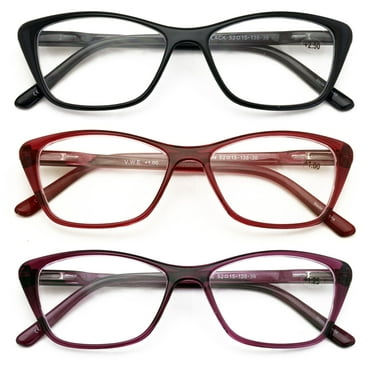 3 Pairs Women Lightweight Cateye Reading Glasses - Clear Lens Reader Spring Hinge Temple 7020 +1.00