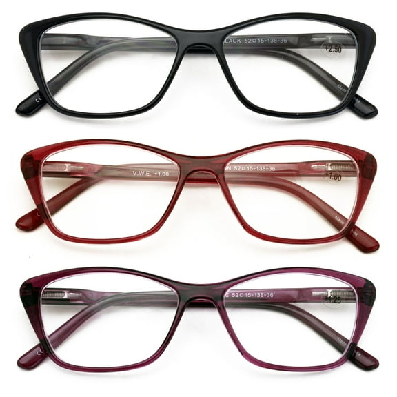 3 Pairs Women Lightweight Cateye Reading Glasses - Clear Lens Reader Spring Hinge Temple 7020 +1.75