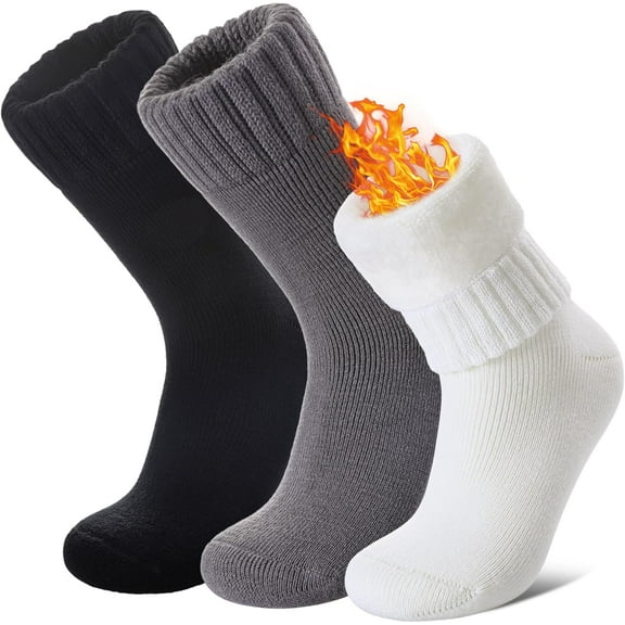 3 Pairs Women Men Thermal Socks Warm Winter Extra Thick Insulated Heated Crew Boot Socks for Cold Weather