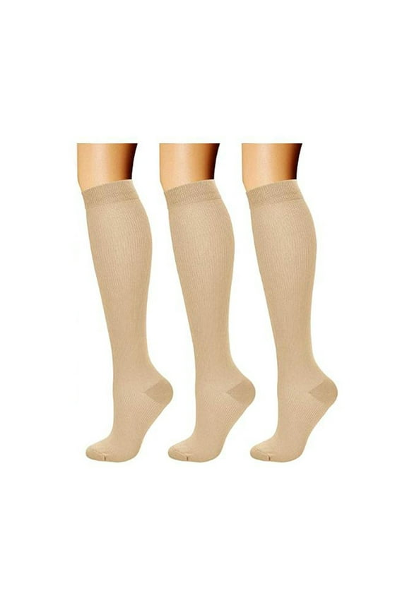 3 Pairs Women Opaque Stretchy Spandex Knee High Trouser Socks Compression Socks