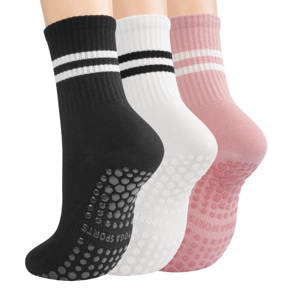HIALTODAY Women's Pilates Socks with Grips Grippy Yoga Ballet Barre Hospital Gym Athletic Socks 3 Pairs