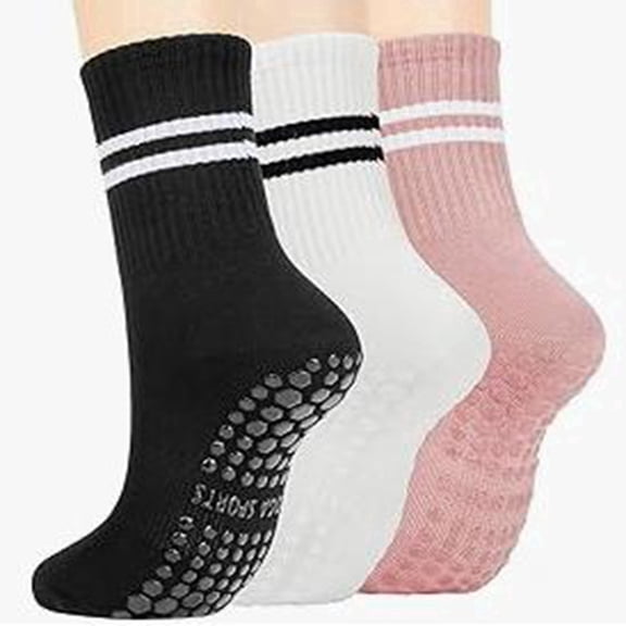 HIALTODAY 3 Pairs Women Pilates Socks with Grips Grippy Yoga Ballet Barre Hospital Gym Athletic Socks