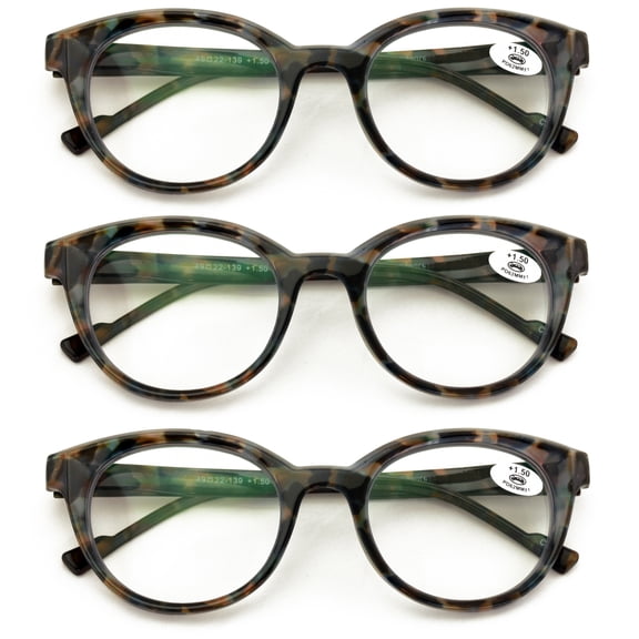 3 Pairs Women Round Marble Tortoise Reading Glasses - Comfotable Spring Hinge Clear Lens Reader ZT108 +2.25