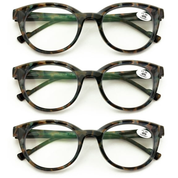 3 Pairs Women Round Marble Tortoise Reading Glasses - Comfotable Spring Hinge Clear Lens Reader ZT108 +3.00