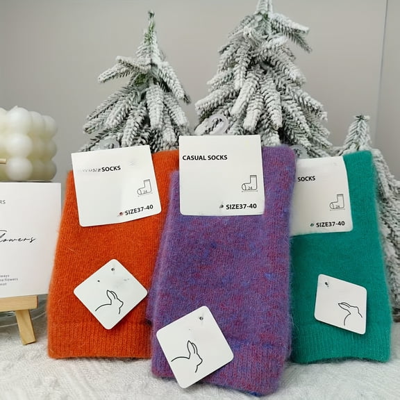 3 Pairs Women'S Mid-Calf Warm Socks | Solid Color, Fabric, Suitable for Fall/Winter, Hand Wash Only
