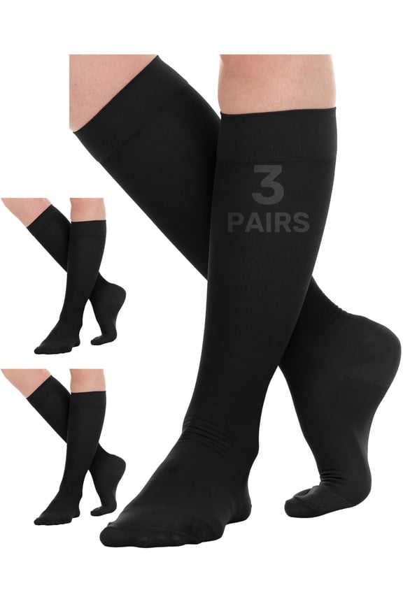 (3 Pairs) Women Sheer Graduated Compression Stockings 15-20mmHg Black, X-Large