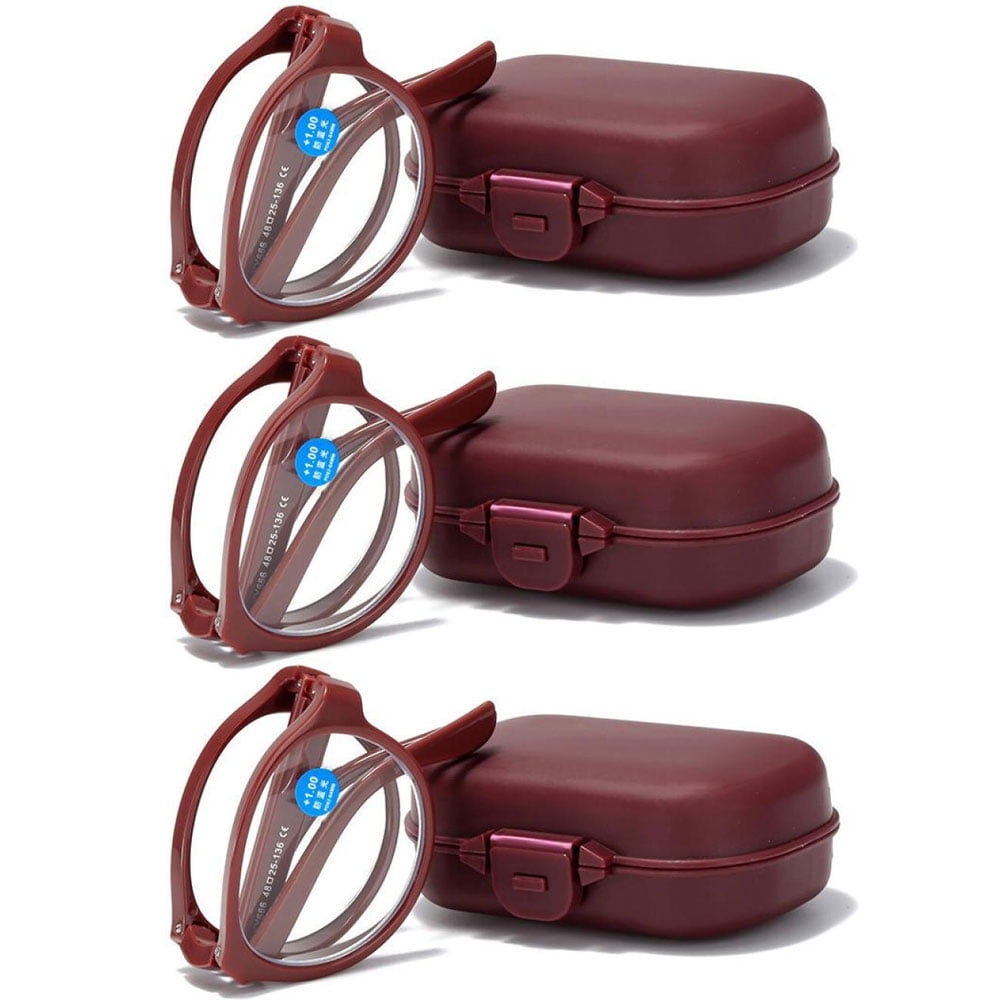 3 Pairs of Women Wine Red Spring Hinge Folding Reading Glasses HD Fashion Anti-Blue Light Presbyopia Glasses Square Plastic Foldable Readers with Case +3.00