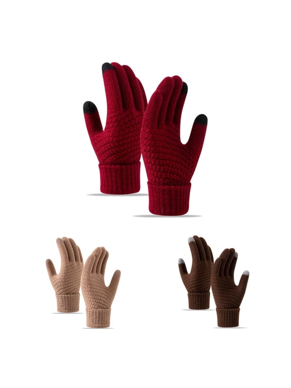 3 Pairs Women Winter Gloves Touchscreen Cold Weather Mitten, Christmas Gifts for Adult Stockings Stuffers Mom Wife