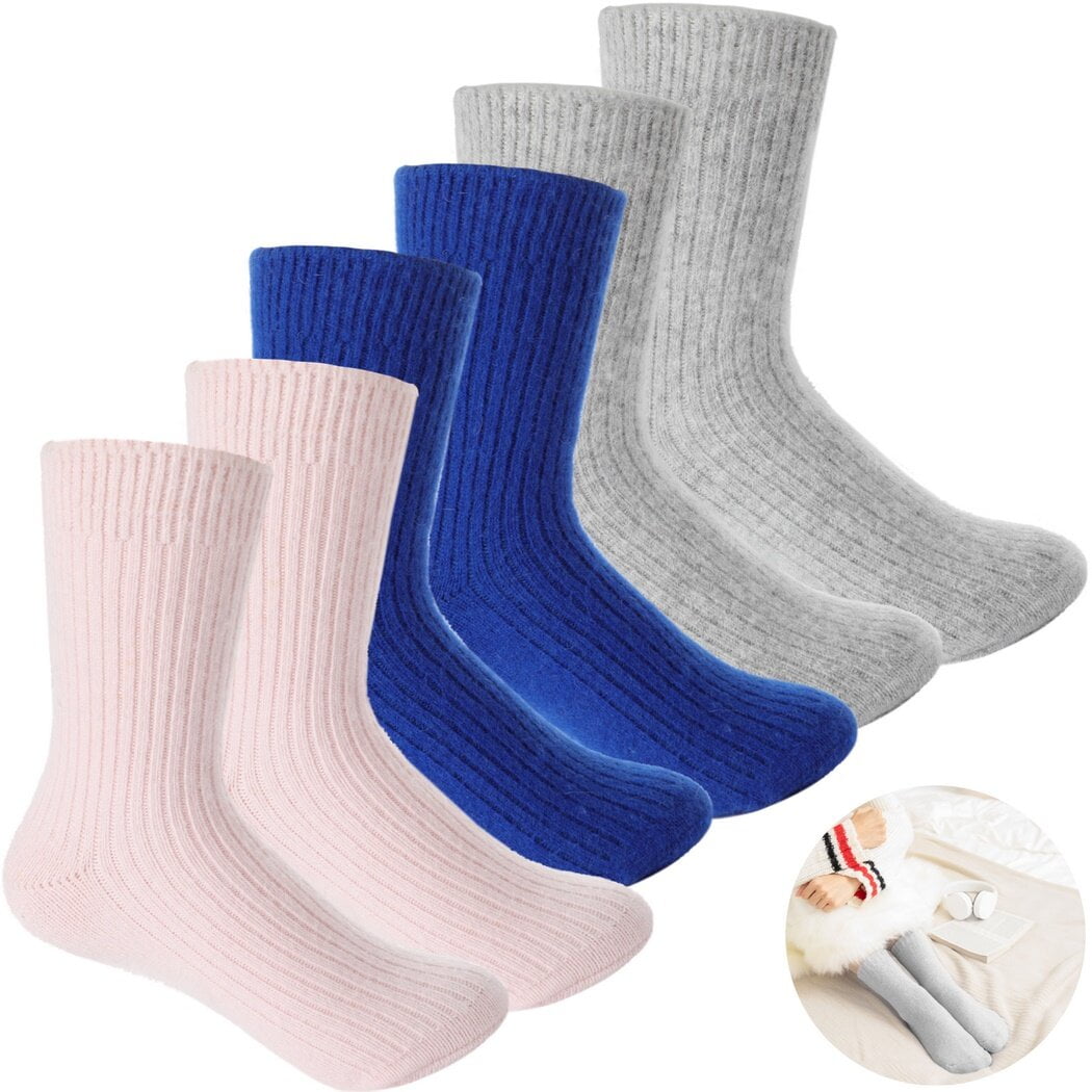 3 Pairs Women Winter Socks, Warm Wool Socks Soft Cashmere Crew Socks