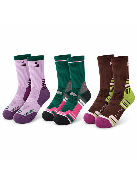 3 Pairs Women’s Compression Athletic Crew Socks, Cushioned Arch Support Sports Socks, Breathable Moisture Wicking Socks for Running, Hiking and Training