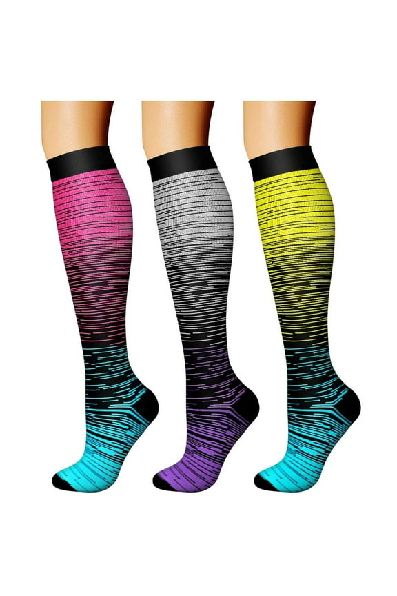 3 Pairs Women's Compression Socks Graduated Support Knee High Calf Socks for Running Cycling Workout Gym Hiking Travel Muscle Recovery Shin Splints Relief Athletic Performance Socks