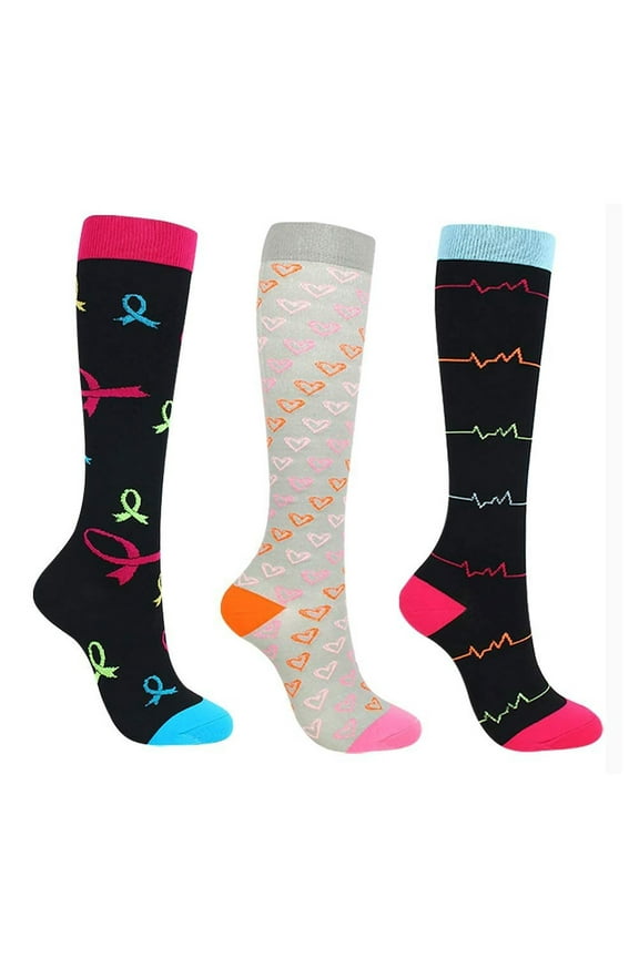 3 Pairs Women's Compression Socks Graduated Support Knee High Calf Socks for Running Cycling Workout Gym Hiking Travel Muscle Recovery Shin Splints Relief Athletic Performance Socks