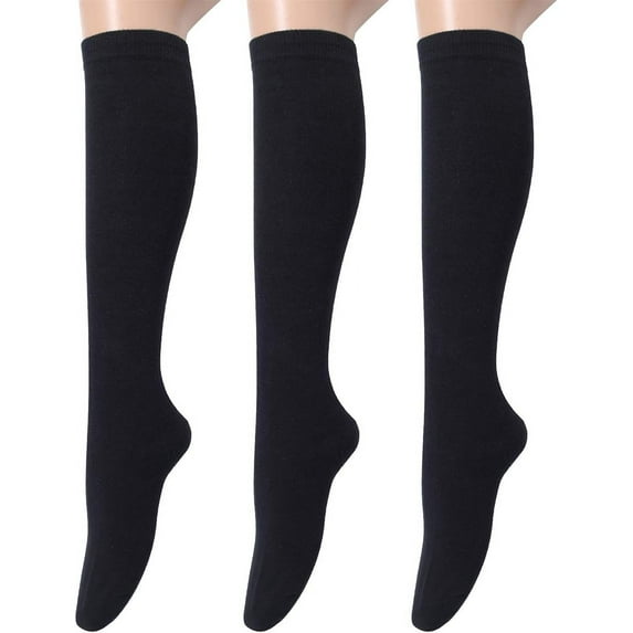 3 Pairs Women's Cotton Opaque Knee High Socks