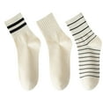thumbnail image 1 of 3 Pairs Women's Crew Socks in Cotton Blend Ribbed Cuff Assorted Stripes Dots Letter Graphic Print Design - 3 pairs-B, 1 of 7