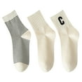 thumbnail image 1 of 3 Pairs Women's Crew Socks in Cotton Blend Ribbed Cuff Assorted Stripes Dots Letter Graphic Print Design - 3 pairs-C, 1 of 7