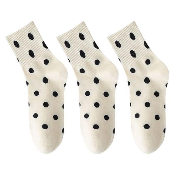 3 Pairs Women's Crew Socks in Cotton Blend Ribbed Cuff Assorted Stripes Dots Letter Graphic Print Design - 3 pairs-E