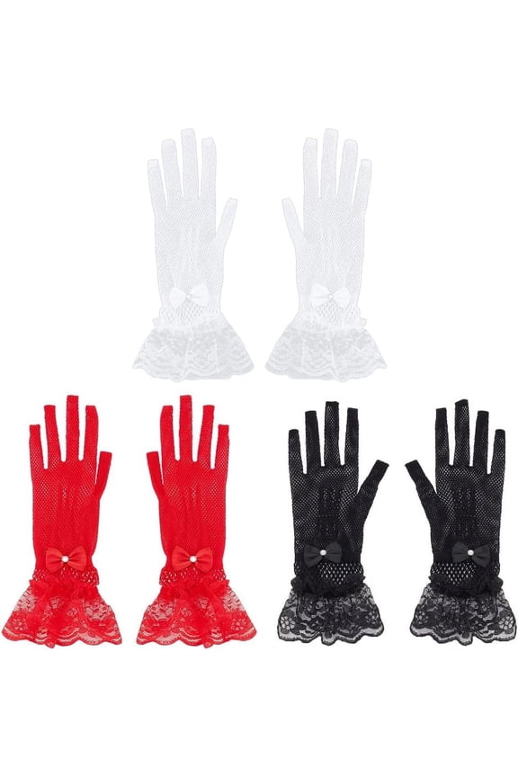 3 Pairs Women's Lace Gloves 3 Colors Lace Mesh Gloves Women Elegant Short Gloves Fingerless Floral Gloves Vintage Gloves for Bridal Wedding Opera Tea Party Wedding Party