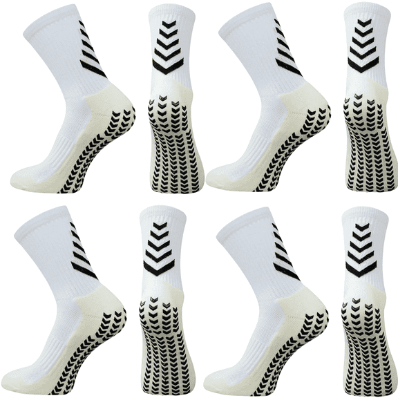 4 Pairs Men's Soccer Running Socks with Non-Slip Silicone Grip Cushioned Terry Sole Durable & Moisture-Wicking