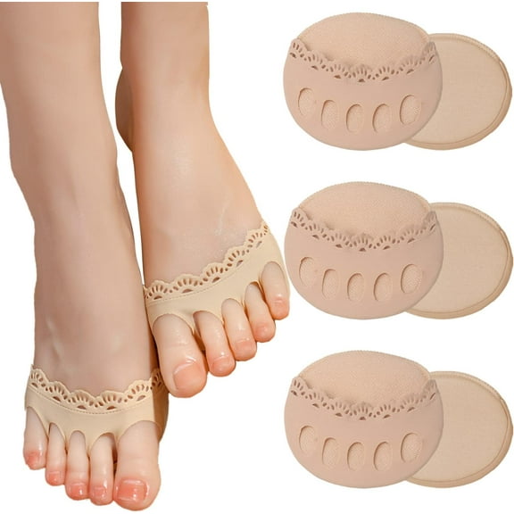 3 Pairs Women's Open Toe Slide Sandal Liner Socks Non Slip Toe Cover No Show Half Socks with Sponge Cushion