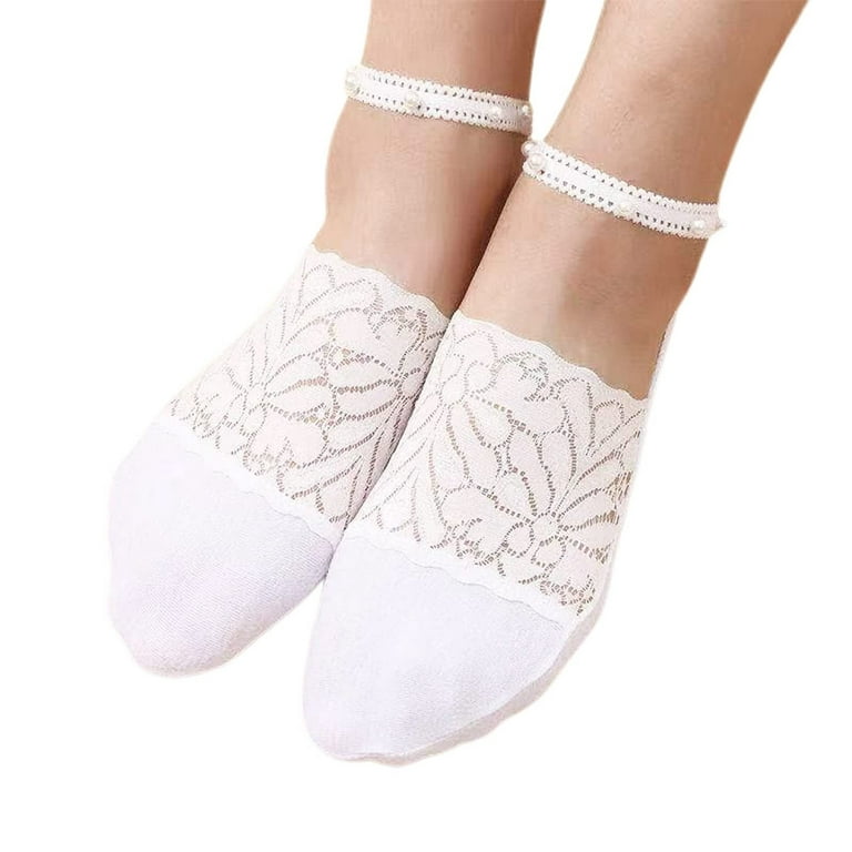 3 Pairs Women's Pearl Lace Socks Breathable Socks Ballerina Socks Non Slip  Socks Transparent Low Socks Socks White_004 One Size