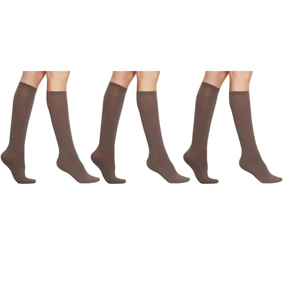 3 Pairs Women’s Sheer Knee Massage Socks with Reinforced Toe and Base Stay up Band (Mink)