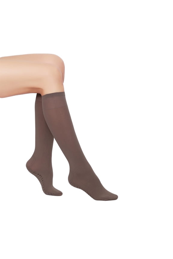 3 Pairs Women’s Sheer Knee Massage Socks with Reinforced Toe and Base Stay up Band (Mink)