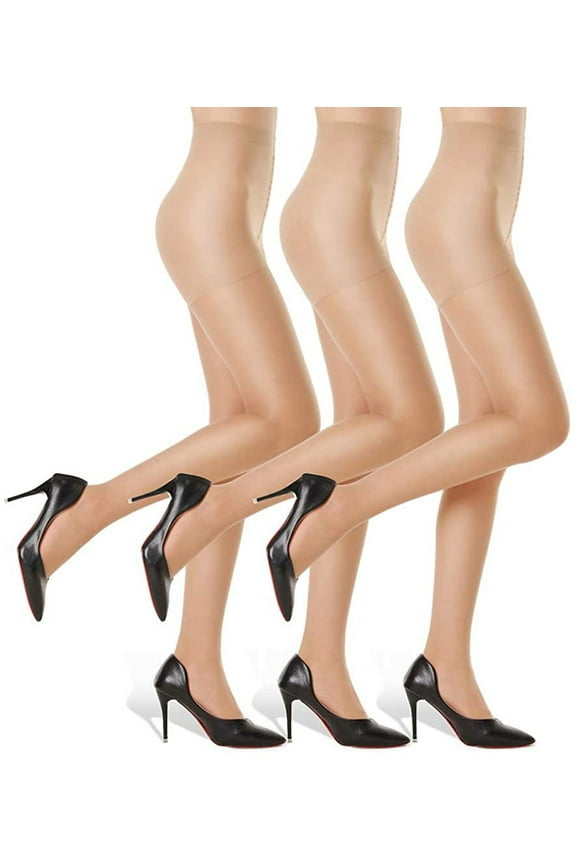 3 Pairs Women's Sheer Tights - 20D Control Top Pantyhose with Reinforced Toes,Nude