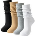 thumbnail image 1 of 3 Pairs Women's Slouch Socks-Cotton Blend Scrunch Crew Socks, Retro 80s Style Thigh High Boot Socks for Casual Wear, 1 of 6