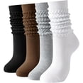 thumbnail image 1 of 3 Pairs Women's Slouch Socks-Cotton Blend Scrunch Crew Socks, Retro 80s Style Thigh High Boot Socks for Casual Wear, 1 of 4