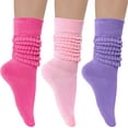 thumbnail image 1 of 3 Pairs Women's Slouch Socks Cotton Knit Knee High Tube Scrunch Sock Size 6-11, 1 of 7