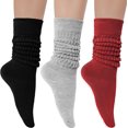 thumbnail image 1 of 3 Pairs Women's Slouch Socks Cotton Knit Knee High Tube Scrunch Sock Size 6-11, 1 of 7