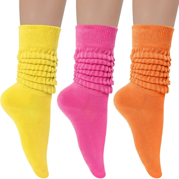 3 Pairs Women's Slouch Socks Cotton Knit Knee High Tube Scrunch Sock Size 6-11