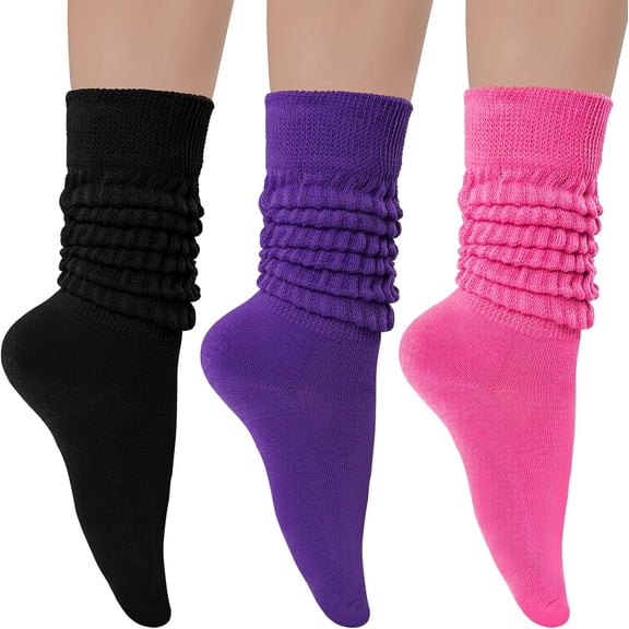 3 Pairs Women's Slouch Socks Cotton Knit Knee High Tube Scrunch Sock Size 6-11