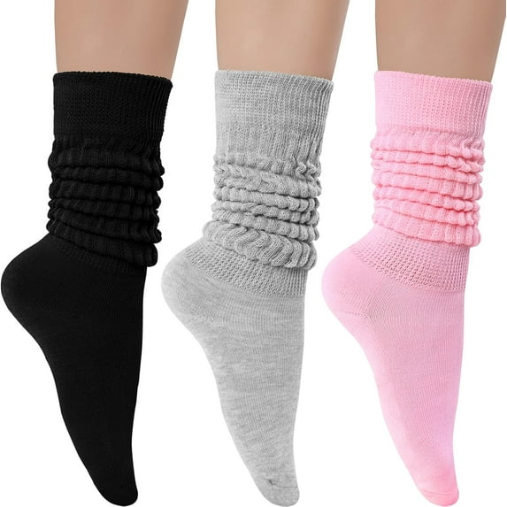 3 Pairs Women's Slouch Socks Cotton Knit Knee High Tube Scrunch Sock Size 6-11