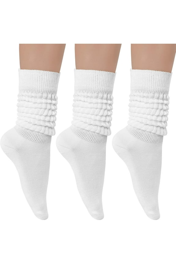 3 Pairs Women's Slouch Socks Cotton Knit Knee High Tube Scrunch Sock Size 6-11