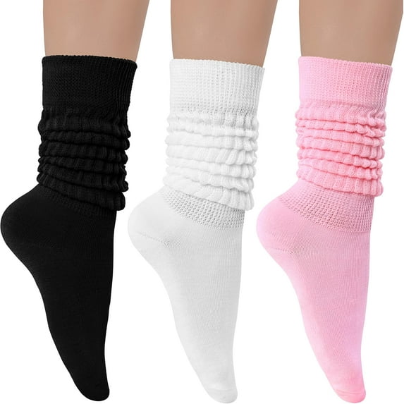 3 Pairs Women's Slouch Socks Cotton Knit Knee High Tube Scrunch Sock Size 6-11