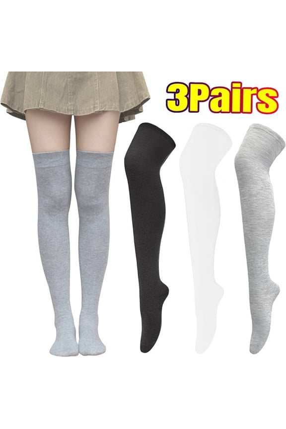 3 Pairs Women's Thigh High Socks Causal Stockings for Women Soft Thigh Socks