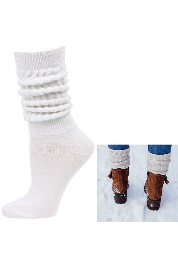 3 Pairs Women's White Slouch Socks Scrunch Cotton Plush Thick Knit Casual 9-11