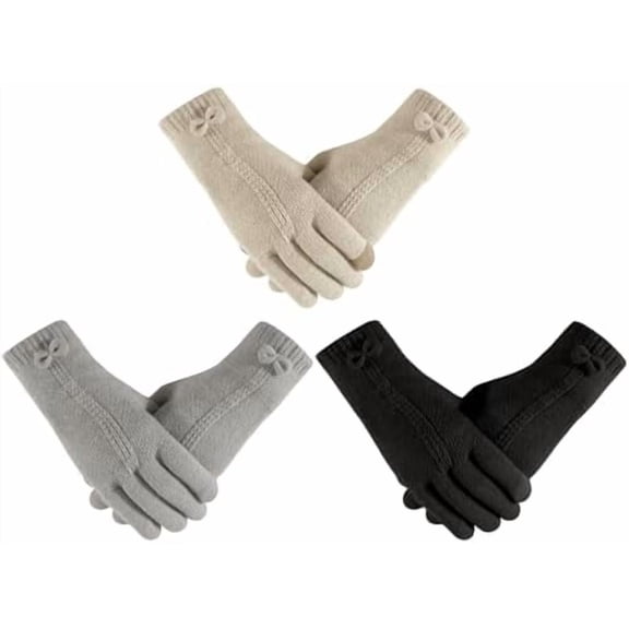 3 Pairs Women's Winter Knit Gloves Touchscreen Cold Weather Gloves Fleece Lined Gloves for Women