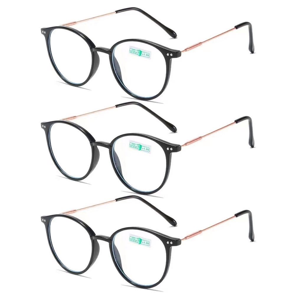 3 pairs womens fashion blue light blocking round reading glasses 3 0