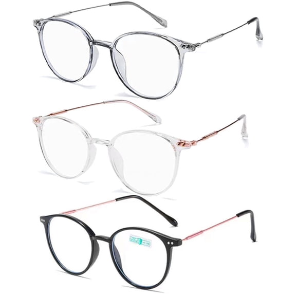 3 Pairs Womens Fashion Blue Light Blocking Round Reading Glasses 4.0, Metal Lightweight Readers +4.00