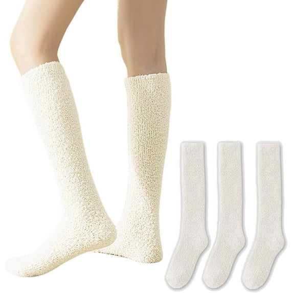 3 Pairs Womens Fuzzy Slipper Socks, Long Soft Warm Cute Microfiber Cozy Fluffy Winter Plush Socks