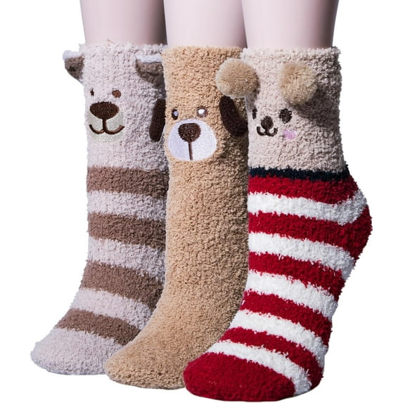 3 Pairs Womens Fuzzy Socks Winter Warm Fluffy Soft Slipper Home Sleeping Cute Animal Socks