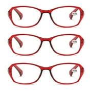 3 Pairs Womens Ladies Blue Light Blocking Reading Glasses Red Readers for Reading Paper work +2.75