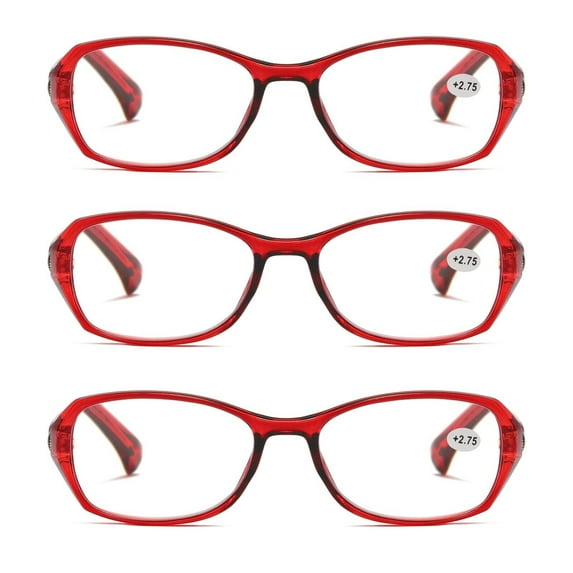 3 Pairs Womens Ladies Blue Light Blocking Reading Glasses Red Readers for Reading Paper work +2.75
