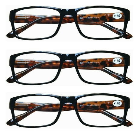 3 Pairs Womens Mens Unisex Rectangular Blue Light Blocking Reading Glasses Spring Hinge Readers +2.00