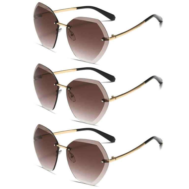 3 Pairs Womens Oversized Rimless Sunglasses for Driving 