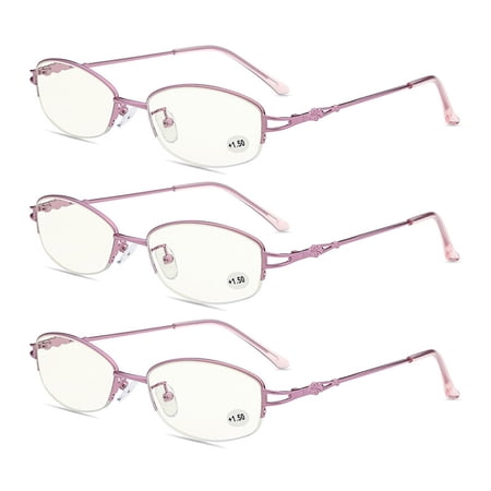 3 Pairs Womens Reading Glasses Blue Light Blocking Spring Hinge Readers Presbyopic Glasses