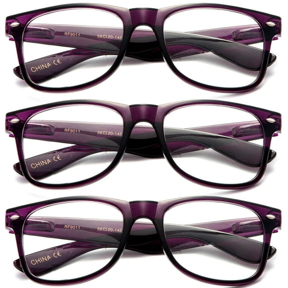 3 Pairs Womens Reading Glasses Oversized Big Frame - Dark Purple +1.00