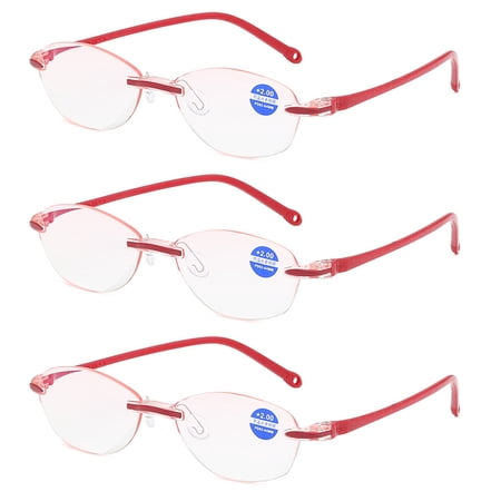 3 Pairs Womens Reading Glasses PC Rimless Readers Blue Light Blocking